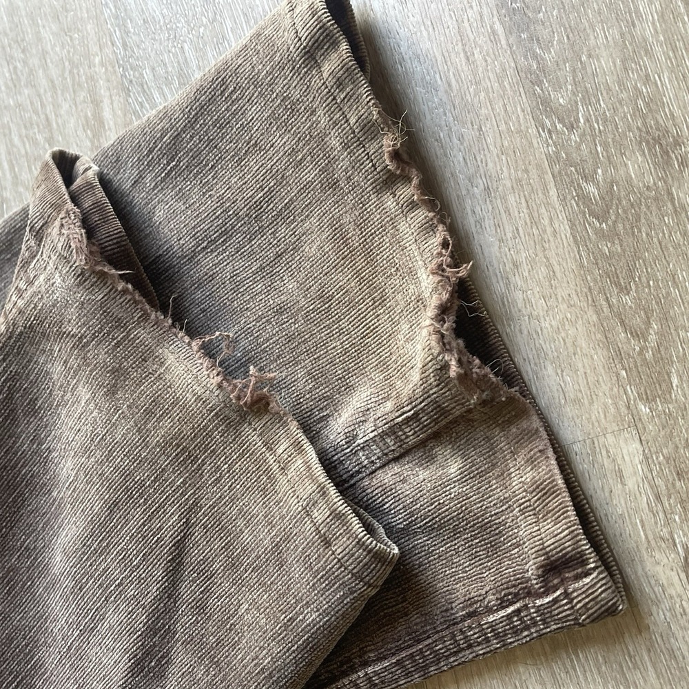 Ojai Women's Brown Corduroy Pants Size 38 Straight Leg Distressed Mini-Cords - Picture 9 of 9